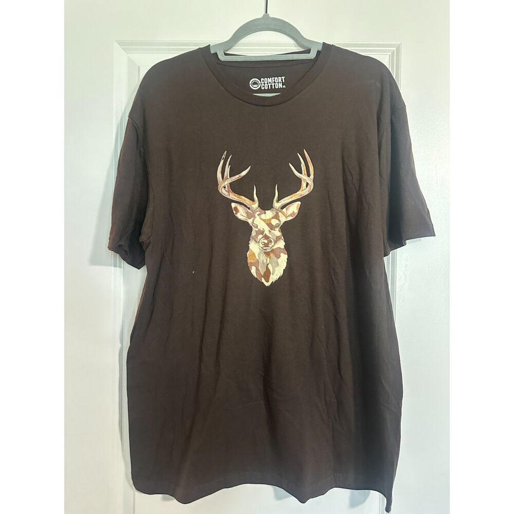 Comfort Cotton Co. Men's Brown Camo Deer Graphic T-Shirt | Size Large